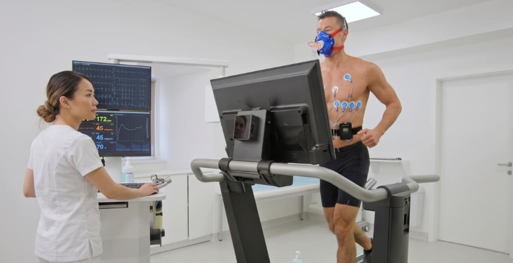 Member completing diagnostic testing on a treadmill